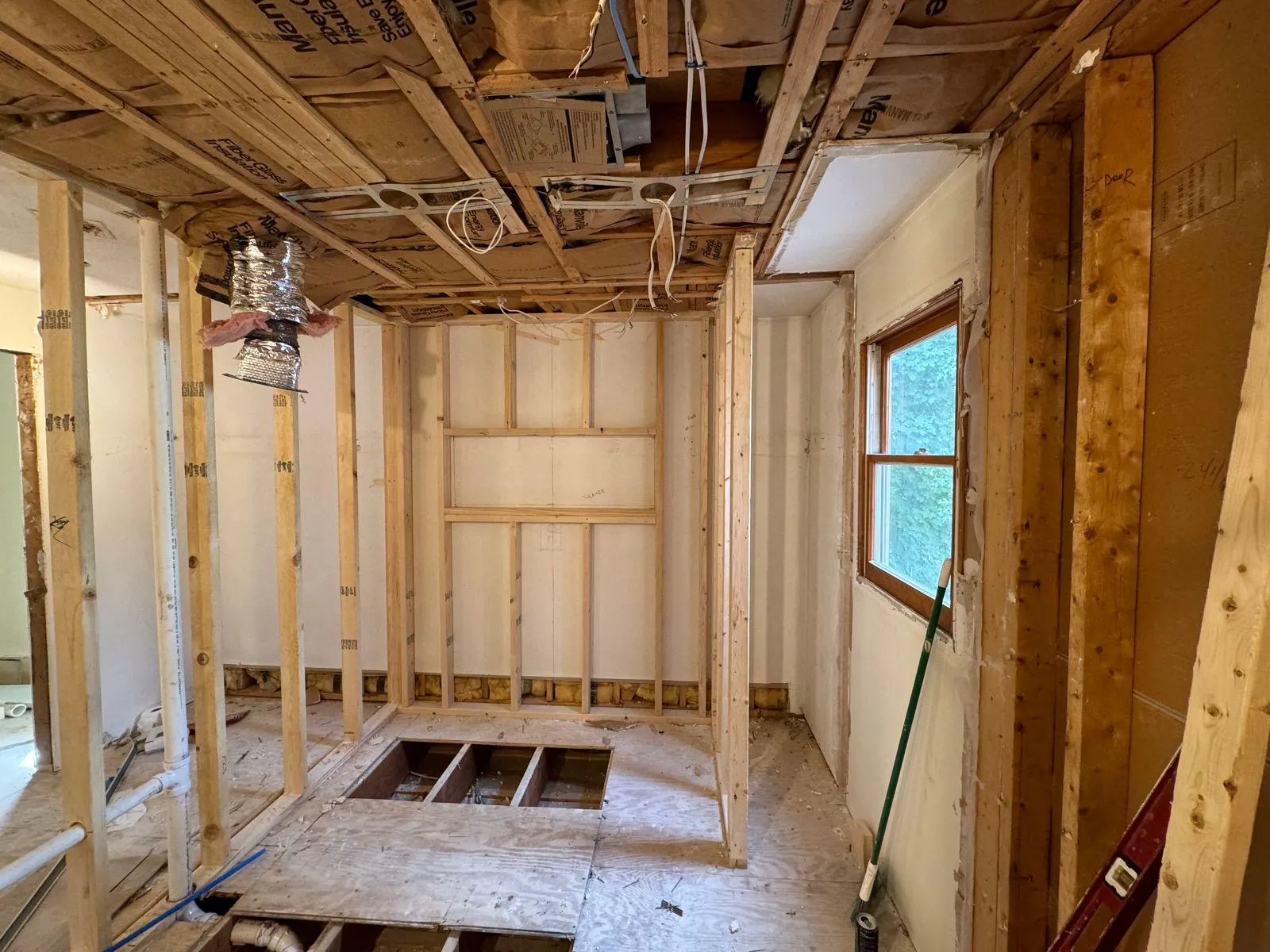 Bathroom reframed for a new layout: finished