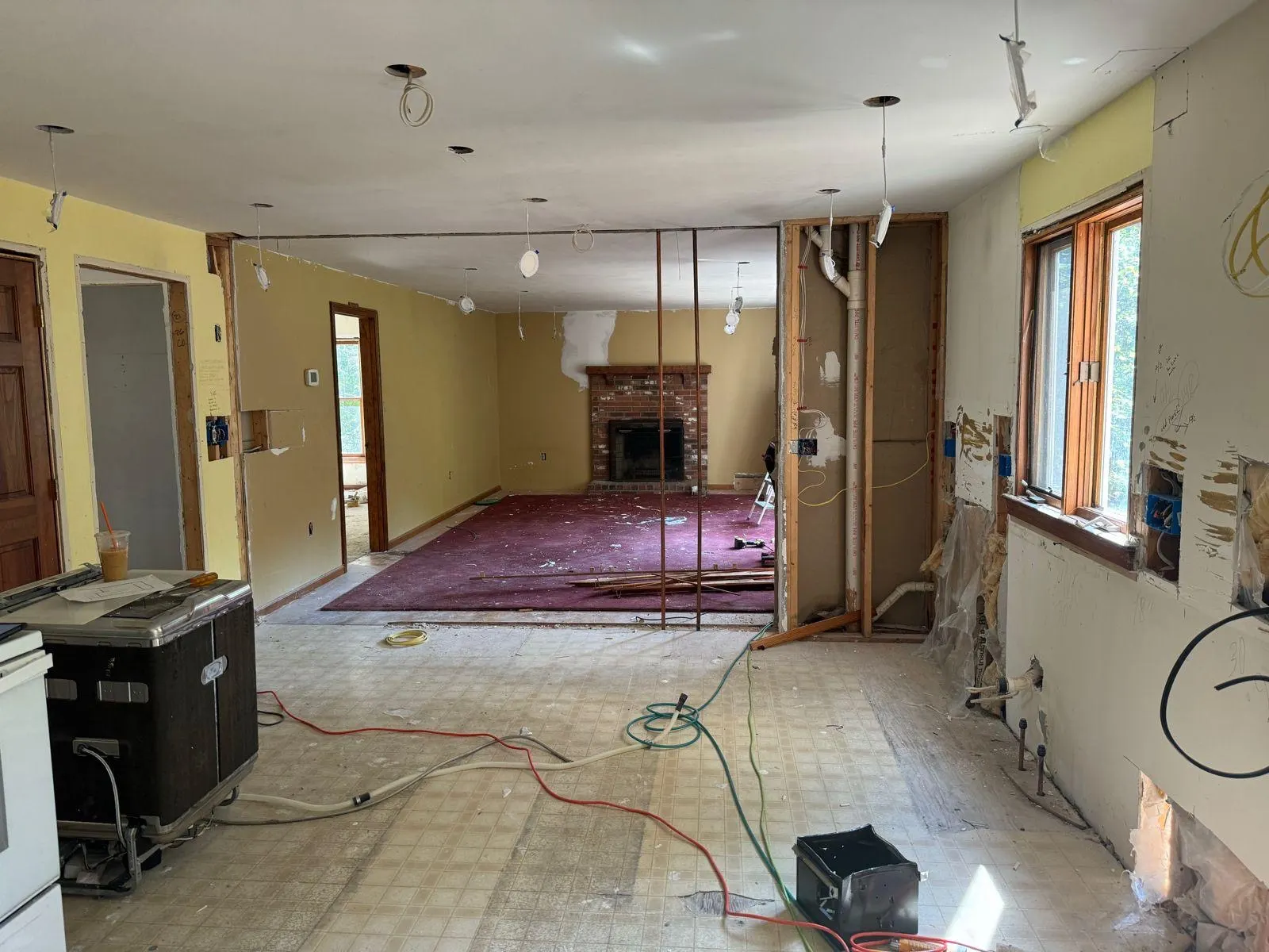 Kitchen and living area floor: before